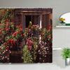 Purple Flowers Scenery Waterproof Shower Rural Street Landscape Floral Bathroom Curtains Washable Home Decor With XT6