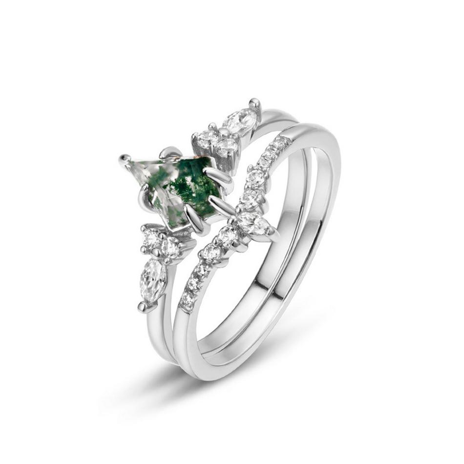 WES   CopperKite Cut Natural Moss Agate Gold Ring Sets For Woman Wedding Bridal Set Valentine Gift Jewelry