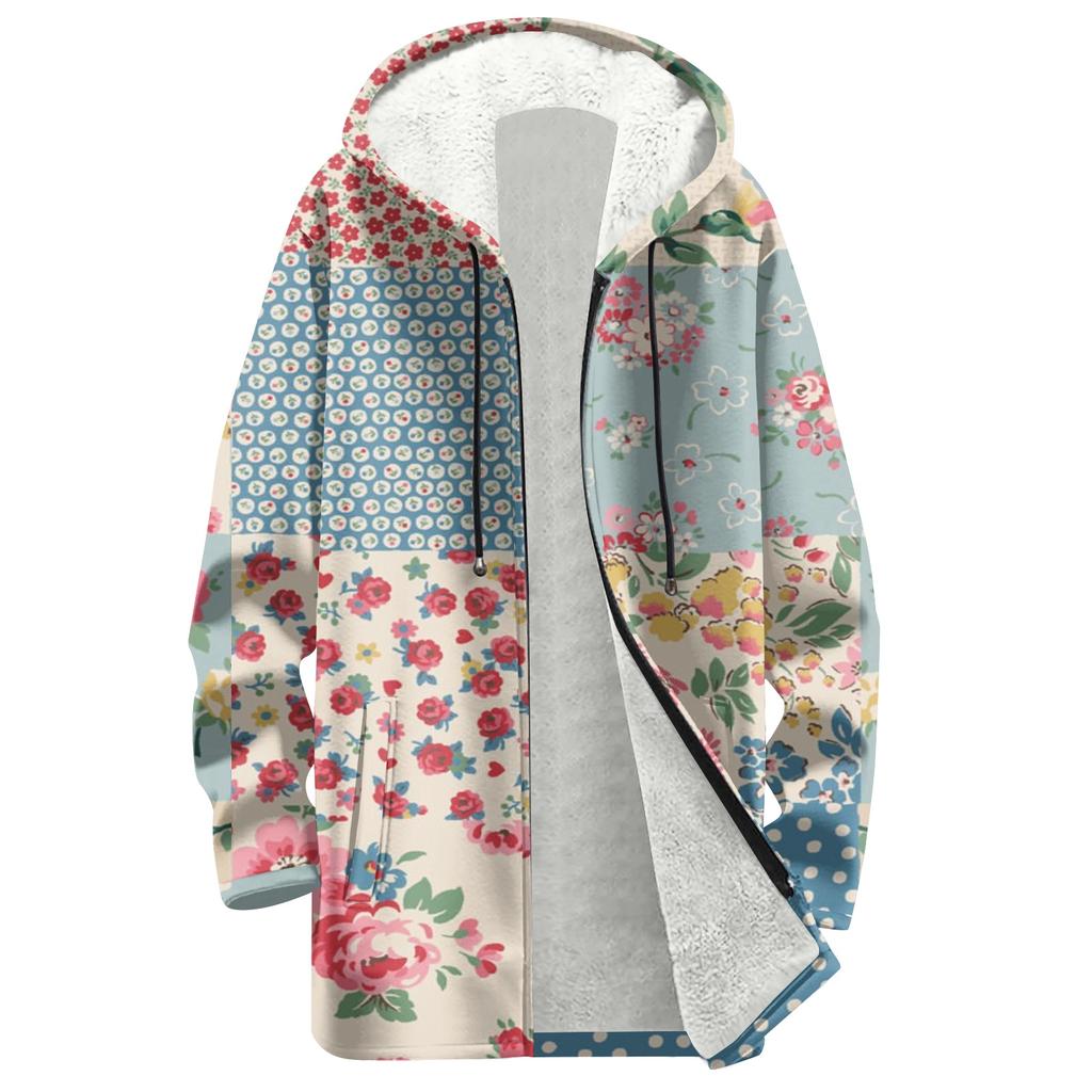 Women's Gradient Print Fashionable Loose Zipper Fleece Hoodie Jacket