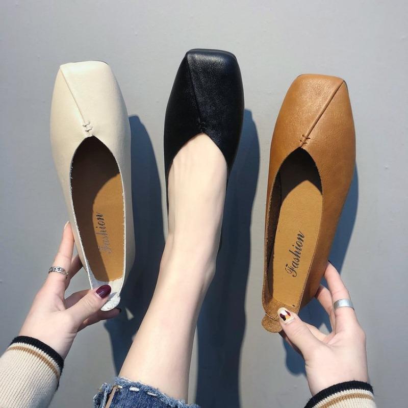Women's Single Shoes, Women's New Flat Shoes, Square Toe, Shallow Mouth, Grandmother's Shoes, Soft-soled Bean Shoes