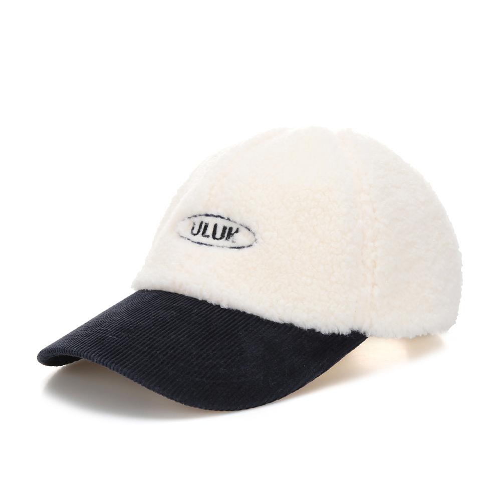 ULUK Essential Circle Corduroy Fleece Color Block Ball Cap_Black