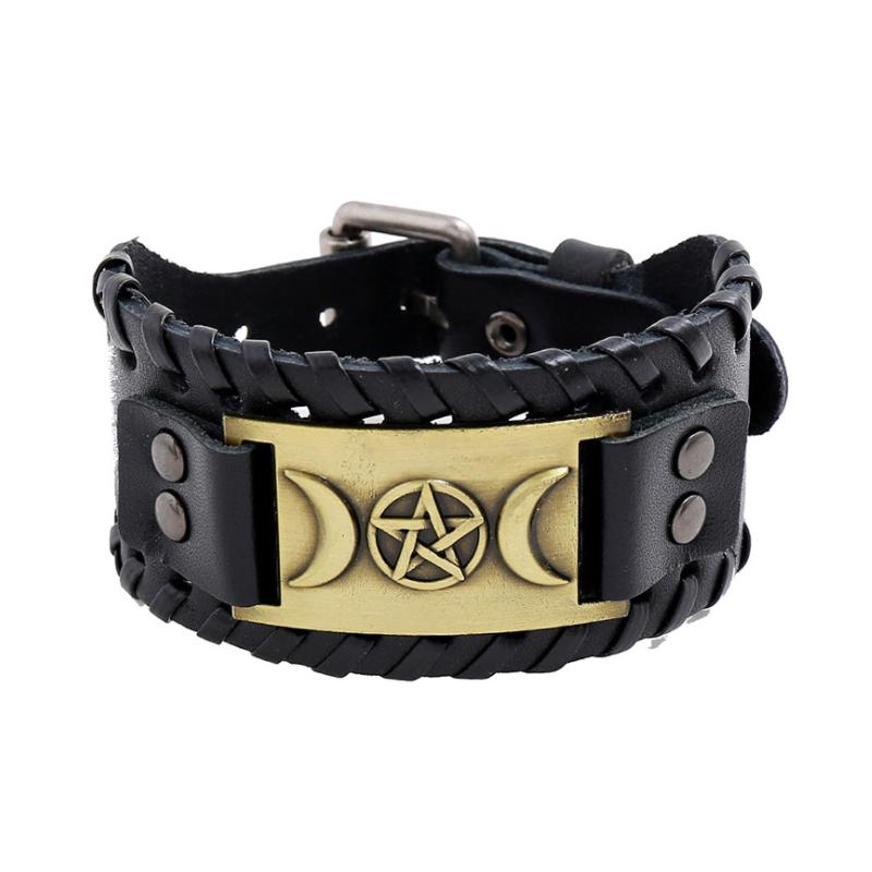 Vintage Nordic Star Moon Rune Bracelet Leather Woven Viking Men's Bracelet Fashion Charm Jewelry Hip Hop Accessorie