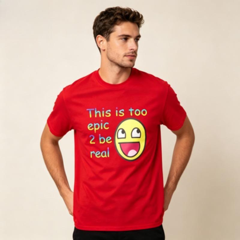 Unisex Cotton Tshirt This Is Too Epic 2 Be Real Rainbow Text Funny Emoji Print O Neck Short Sleeve Casual Summer Unisexs Tee Top