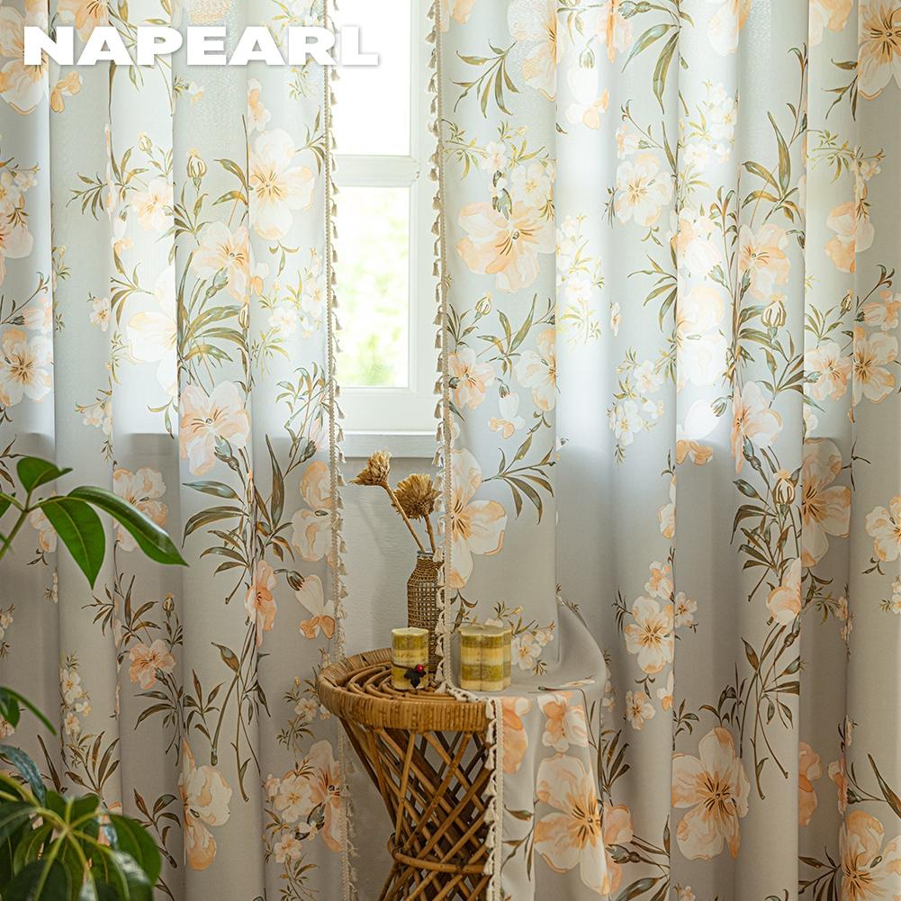 1 Pezzo Tende NAPEARL Stile Campagna Francese con Stampa Floreale e Bordo con Nappe Semitrasparenti per Camera da Letto Soggiorno Finestra Decorazione Casa