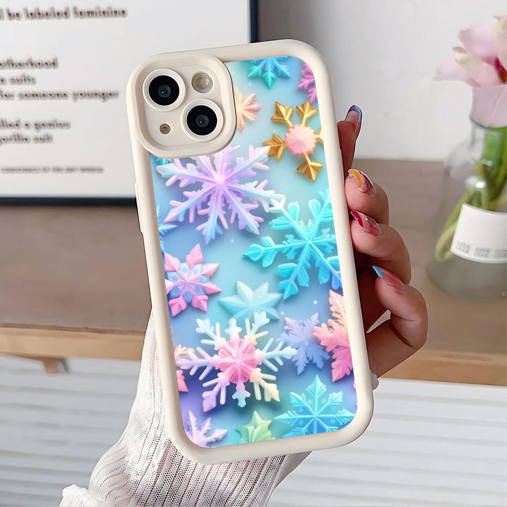 Winter Snowflake Mobile Cell Phone Case for iPhone 17 16 15 14 13 12 11 Air Pro Max Plus Thicken TPU Colorful Cover Luxury Cover