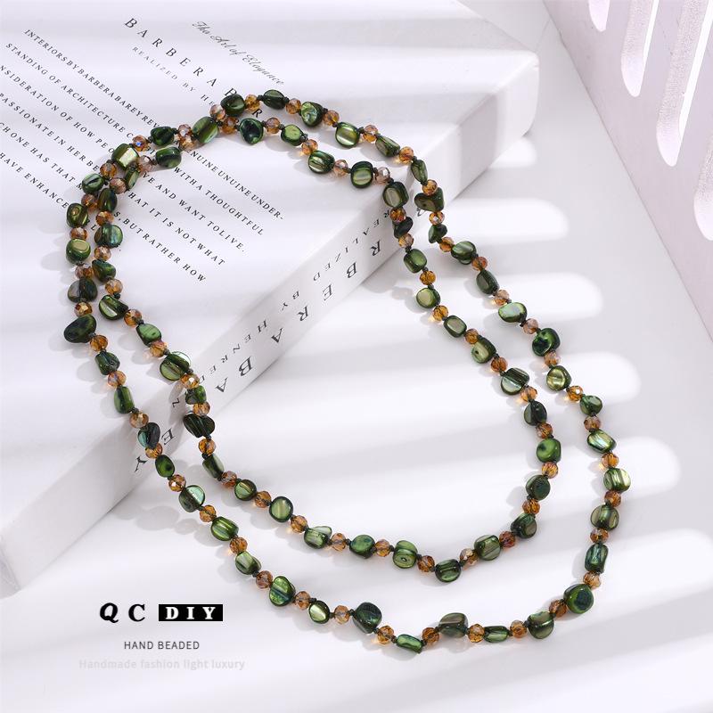 

Bohemian Green Seashell Crystal Beaded Long Necklace with Ethnic Style