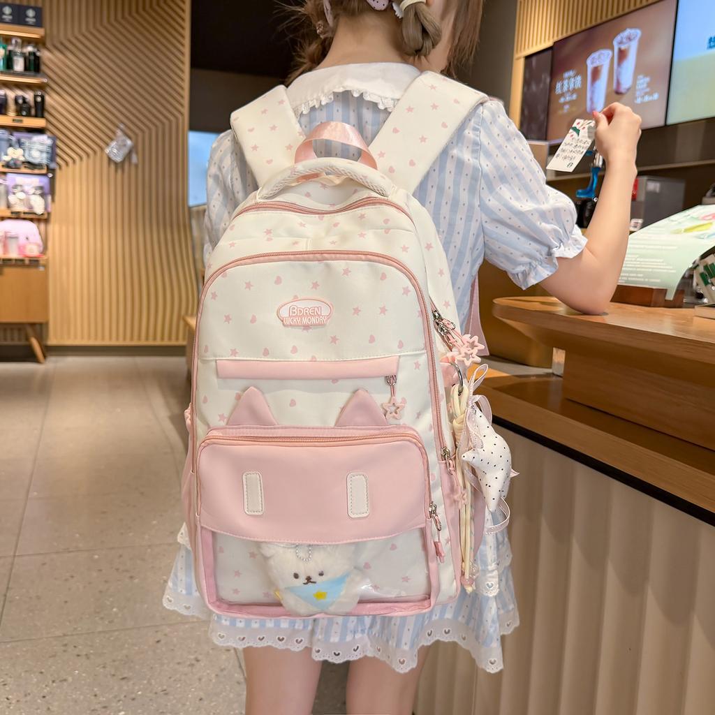 Schoolbag cute messenger bag women's new Japanese fresh, sweet and transparent pain bag students light class make-up bag