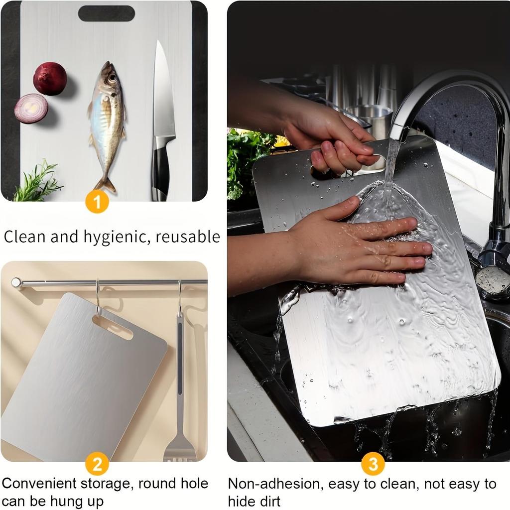 3pcs Premium Stainless Steel Cutting Board Set - Durable, Easy To Clean, Rust-Resistant, BPA-Free, Space-Saving Kitchen Ready for Food Preparation