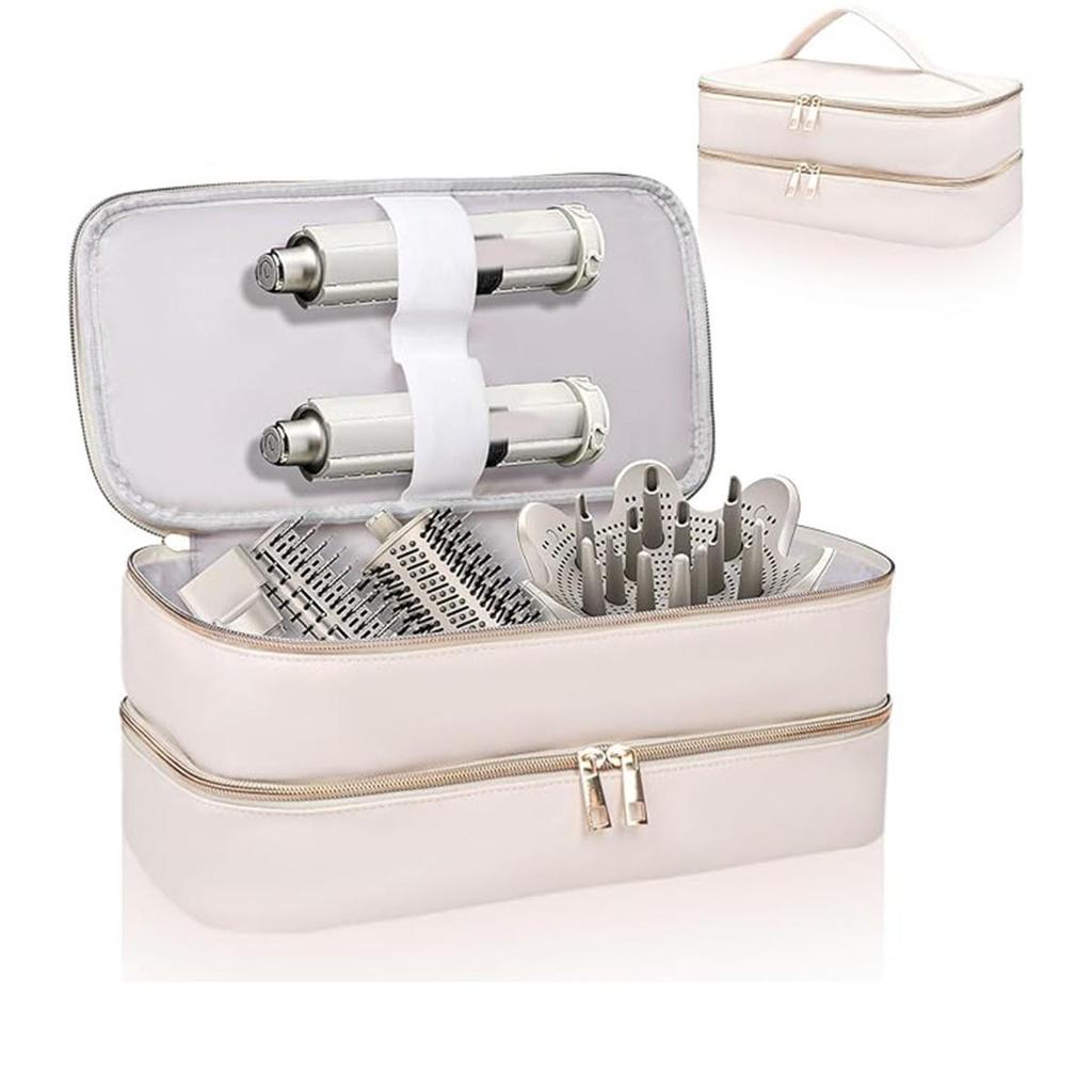 Large Waterproof PU Double-Layer Hair Dryer Storage Bag, Scratch-Resistant Beauty Tool Box for Dyson Curling Iron Accessories.