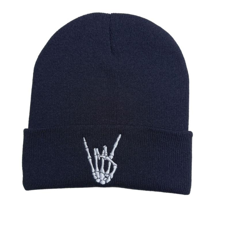 Halloween Knitted Hat, Skull Finger Embroidered Knitted Hat, Winter Warm Hat Personalized Fashion Men and Women