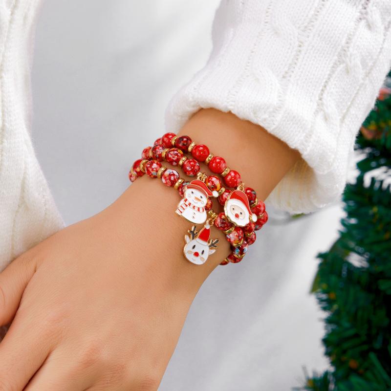 Delightful Christmas Tree Snowman Bracelet Set For Women Delicate Santa Elk Snowflake Stacking Bracelet Jewelry Accessories