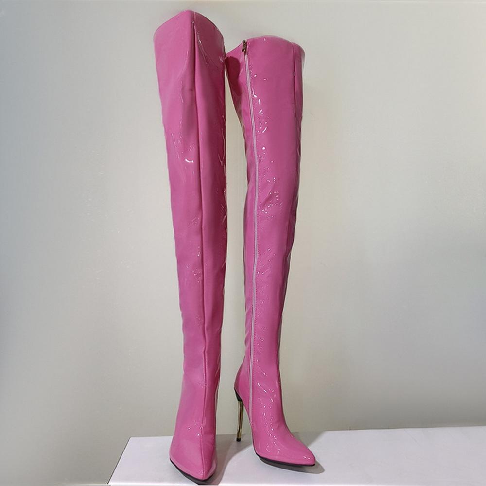 Módní FHC 11cm Tenký Podpatek Dámské Stehenní Vysoké Kozačky, Nad Koleno Dlouhé Boty, Špičatá Špička, Boční Zip, 34-48, Černá, Bílá, Červená, Fialová, Dropship