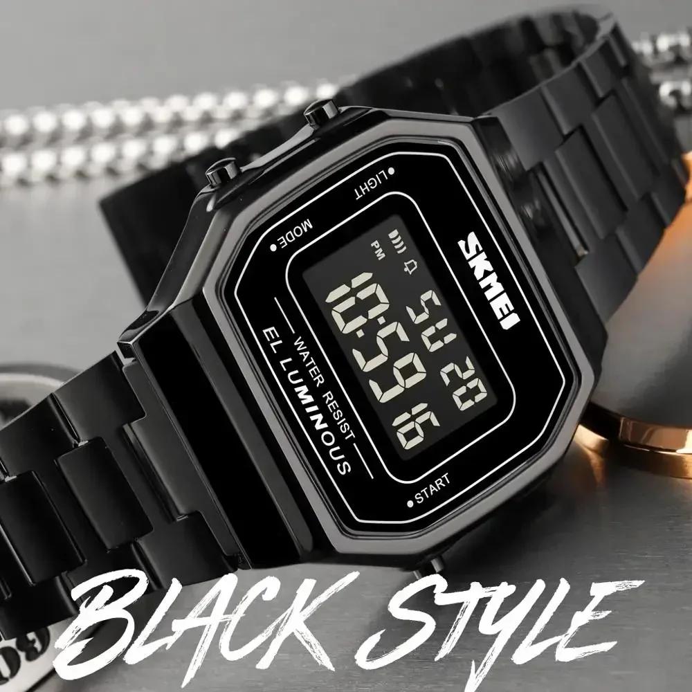 SKMEI 1647 Men Reloj Hombre Retro LED Digital Male Watches Casual Simple Mens Wristwatches Stainless Steel Band Waterproof Watch