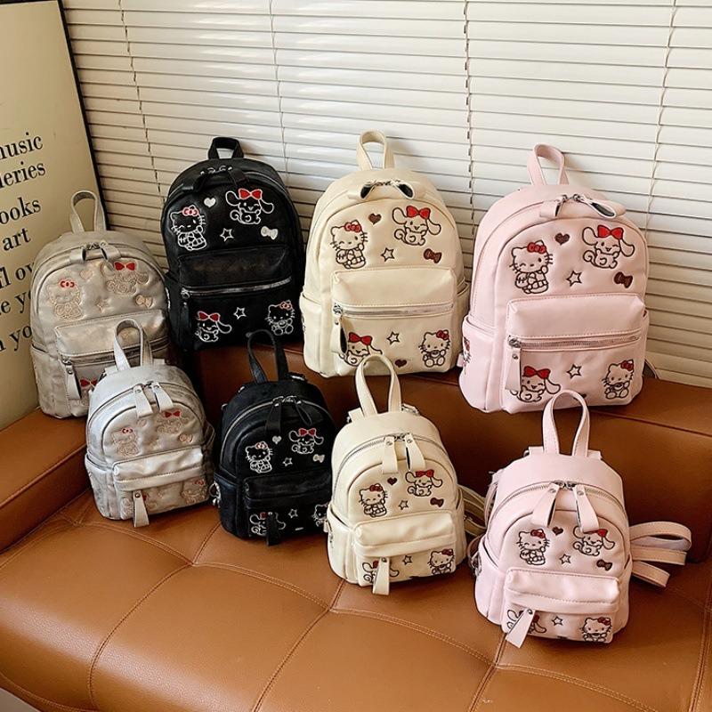 Cute Embroidered Kitty Cat Large Capacity Backpack Girls New Korean Popular Foreign Style Age-reducing Backpack