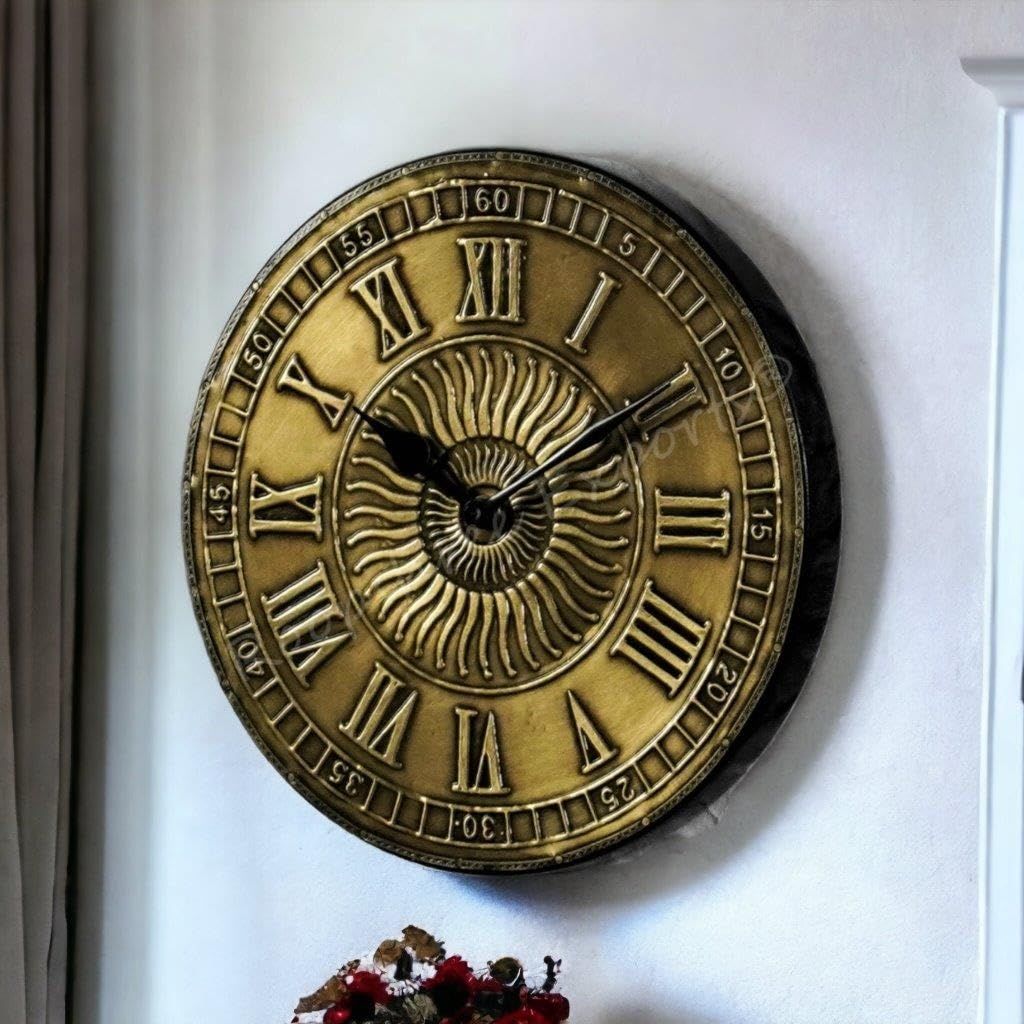 Vintage Uhr Handgefertigte Holz- und Messing-Wanduhr / 10 Zoll (25 Cm'S) / Reines Messing/Handgehämmerte Kunst/Antikes Finish, Analog