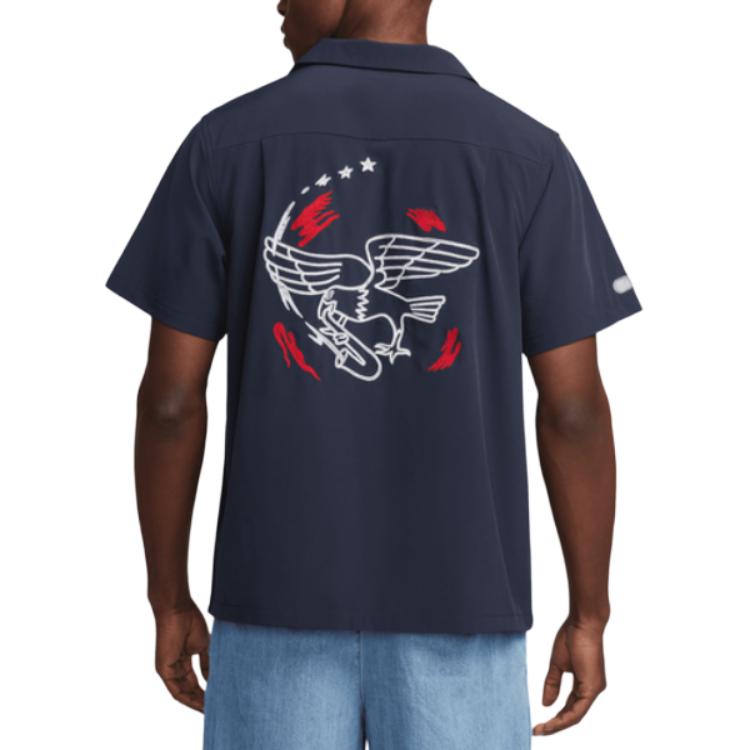 Nike SB Team USA Chemise de bowling à manches courtes boutonnée Obsidian/Blanc Unisexes Hauts Bleu FZ4054-451