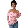 Top Estampado Versátil Irregular de Nuevo Estilo Otoño Invierno Ajustado al Cuello con Bordes Fruncidos