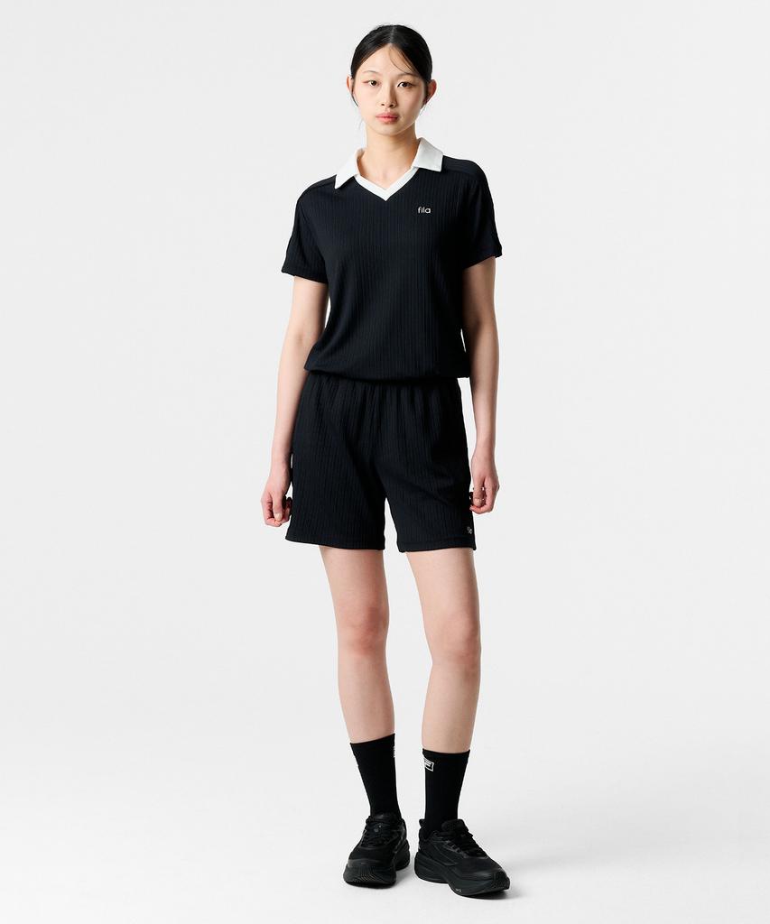 Hwilla Women'S Ribbed Training Collared Short Sleeve Tee (Fs262Ts02F001001)