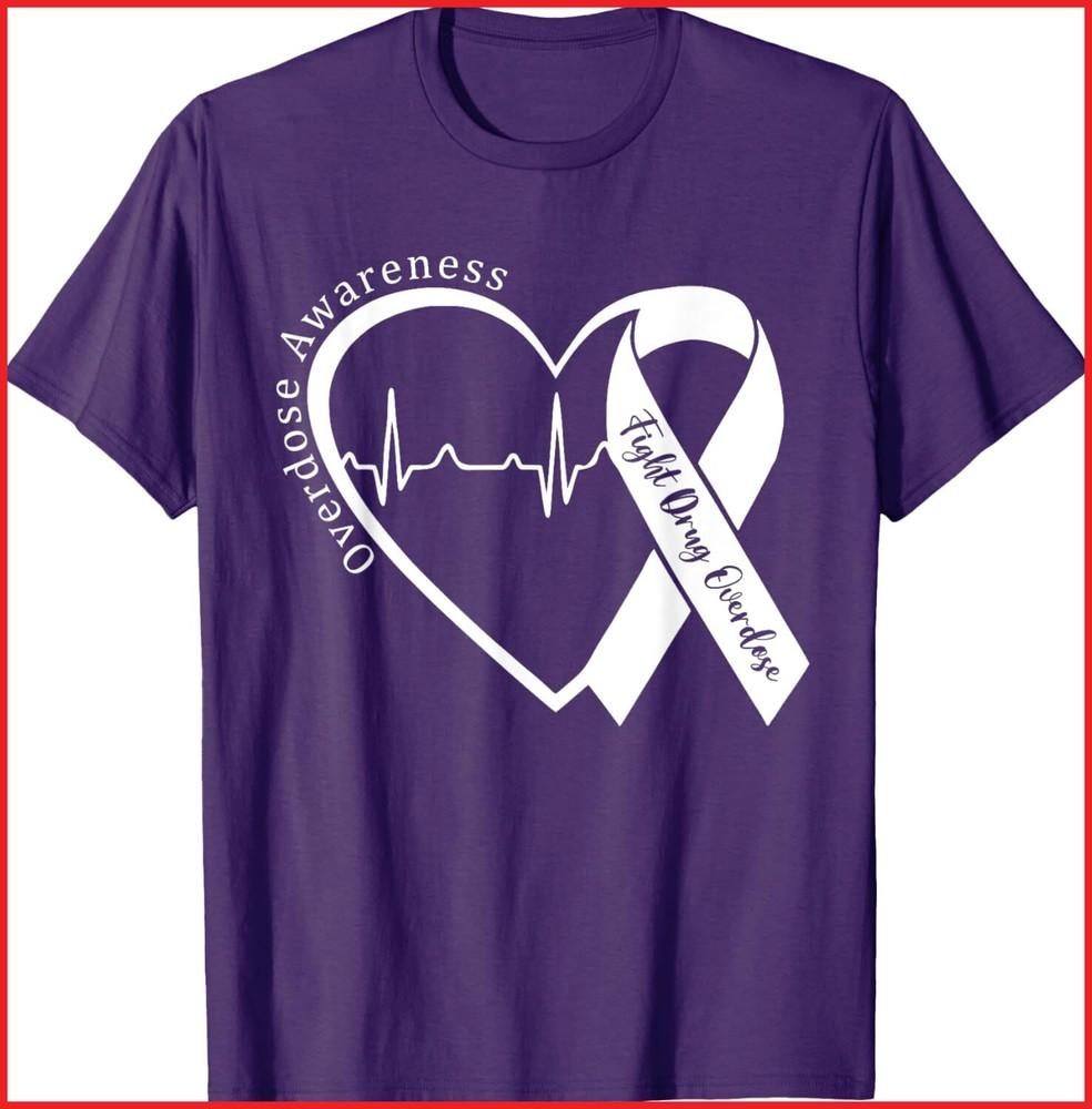 Overdose Awareness Purple Ribbon Drug Addiction Recovery T-Shirt Unisex T-Shirt M