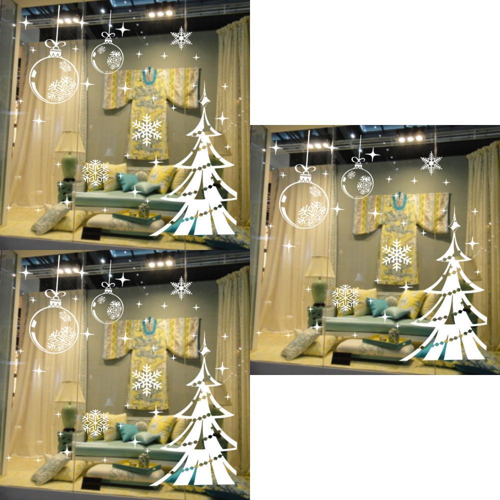 Premium Quality Merry Christmas Tree Baubles Wall Sticker With Elegant Snowflakes Decor