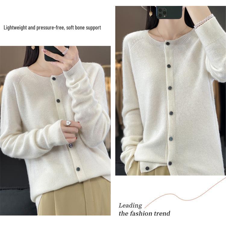 Women's Loose Cashmere Wool Cardigan – Autumn/Winter Osmanthus Stitch Knit Top