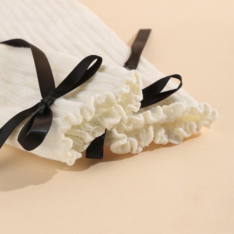 Thermal Ribbed Fingerless Gloves Lovely Ruffle Ribbed Arm Coverage Winter Accessories