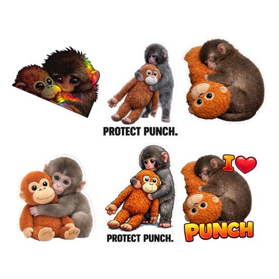 Schutz Punch The Monkey Aufkleber Auto Laptop Sticker Niedlicher Affe hält Plüschtier Vinyl Aufkleber Einfach anzubringen/zu entfernen Lustige Kinderzimmer Dekoration