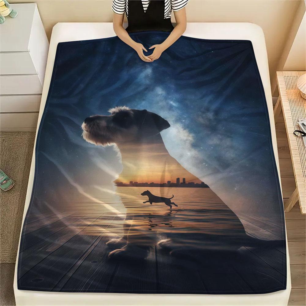 1Pc DoublevisionDogs Print Flannel Blanket, High quality Comfortable for All Seasons, Home Decor, Warmth and Comfort, Perfect for Christmas Gifts