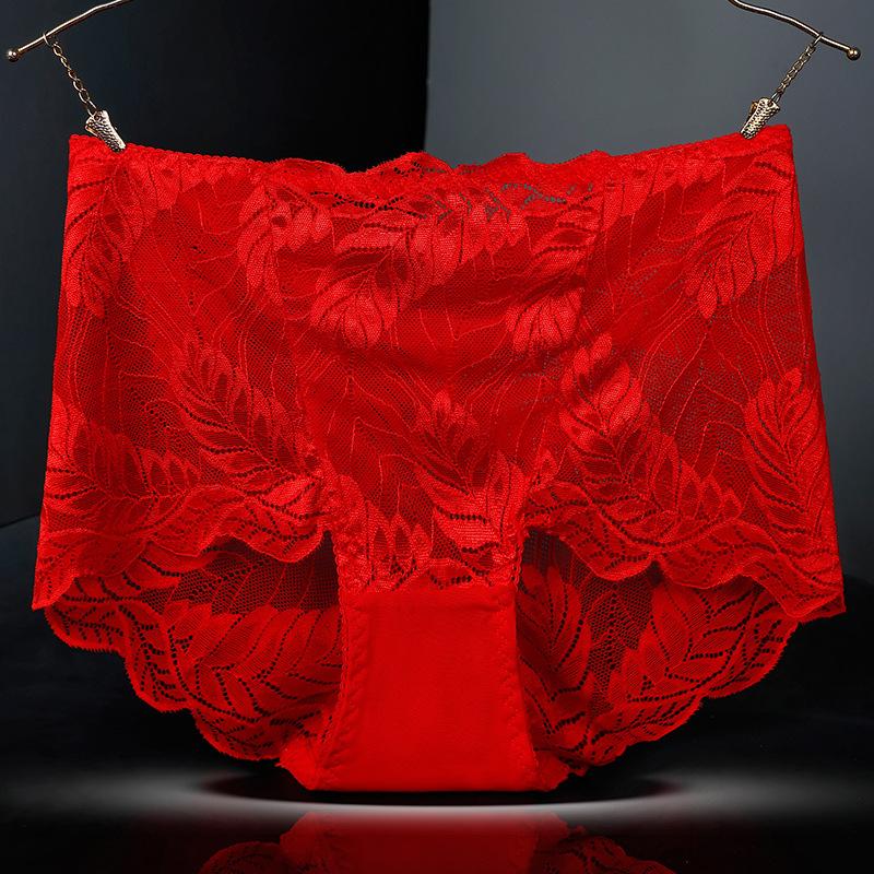 Plus Size Female Summer Hollow Lace Sexy Without Mark To Close Abdomen High Waist Triangle Briefs
