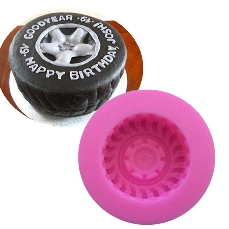 Round Tire Shape Silicone Mold Fondant Cake Decorating Tools 3D Car Wheels Chocolate Molds LS