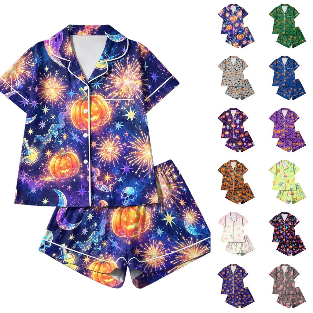 Conjunto de Pijama de Dos Piezas con Estampado de Halloween para Mujer