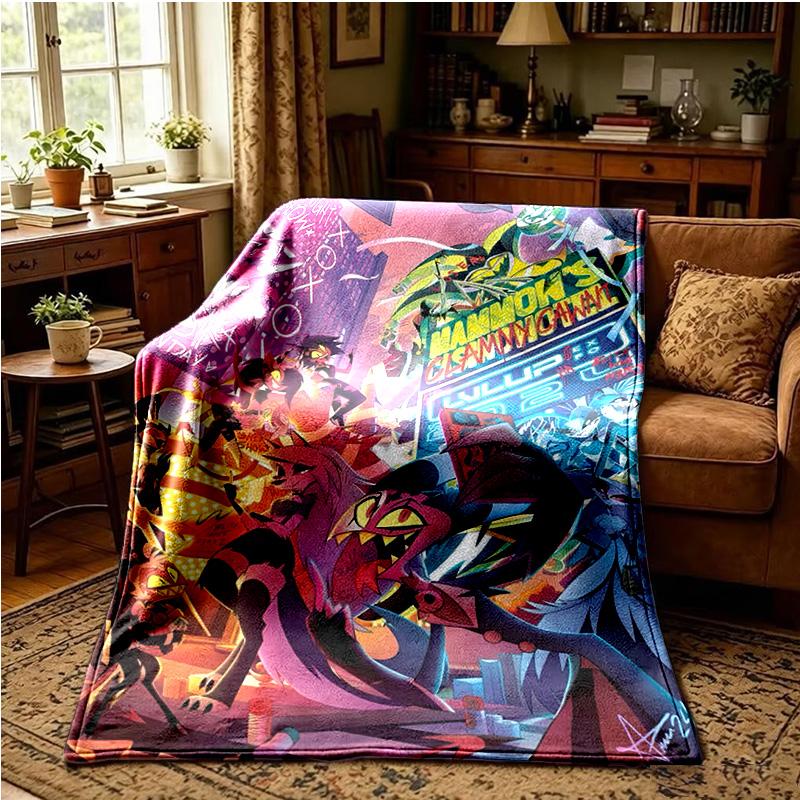 Cityscape Hazbin Nightmares Throws Blanket Flannel Blankets Plush for Couch Bed Gifts for Men Women Travel picnic blanket Christmas fan gifts