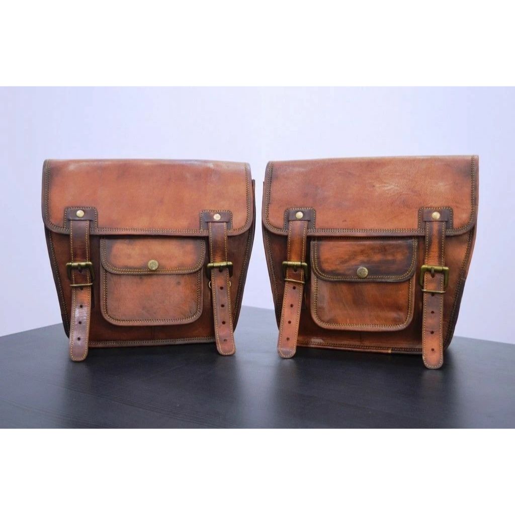 

Leather Side Pouch Saddle Motorcycle Side Pouch Brown Bags Panniers 2Bags 11 x 9 x 3 in