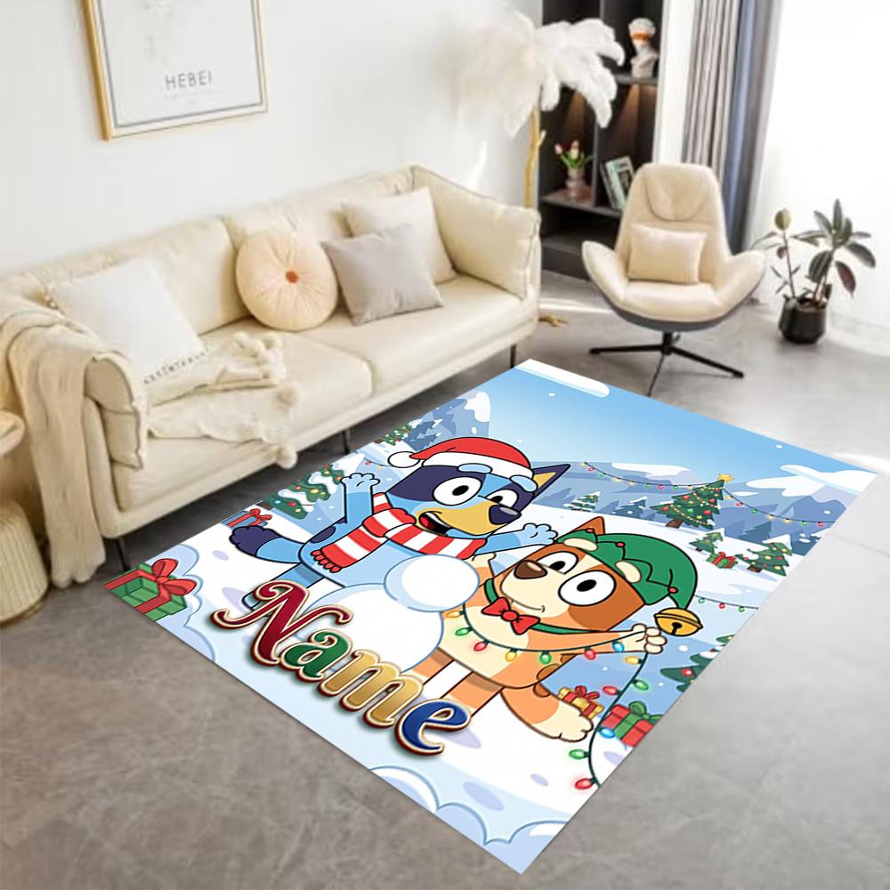 Christmas Bluey Family Customizable Name Floor Mat Suitable for Kitchen Hallway Balcony Outdoor Anti-slip Rug Decorate Offices Wedding Party Gift