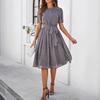 European and American Women's Clothing Spring and Summer Temperament Casual Polka Dot Lace-up Printed Dress Trend