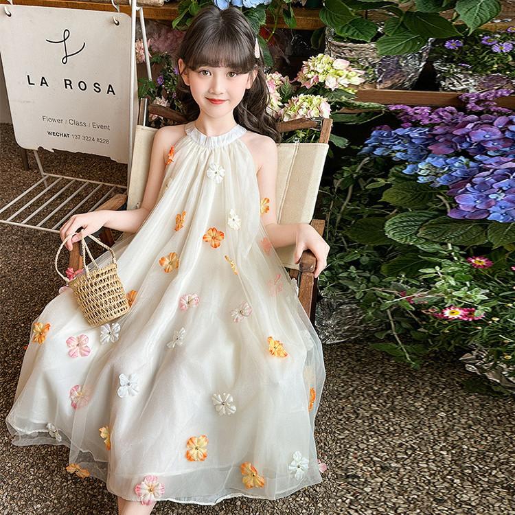 Girls' Dress 2026 Summer New Western-style Dress Fashionable Mesh Dress Sweet and Lovely Flower Princess Dress