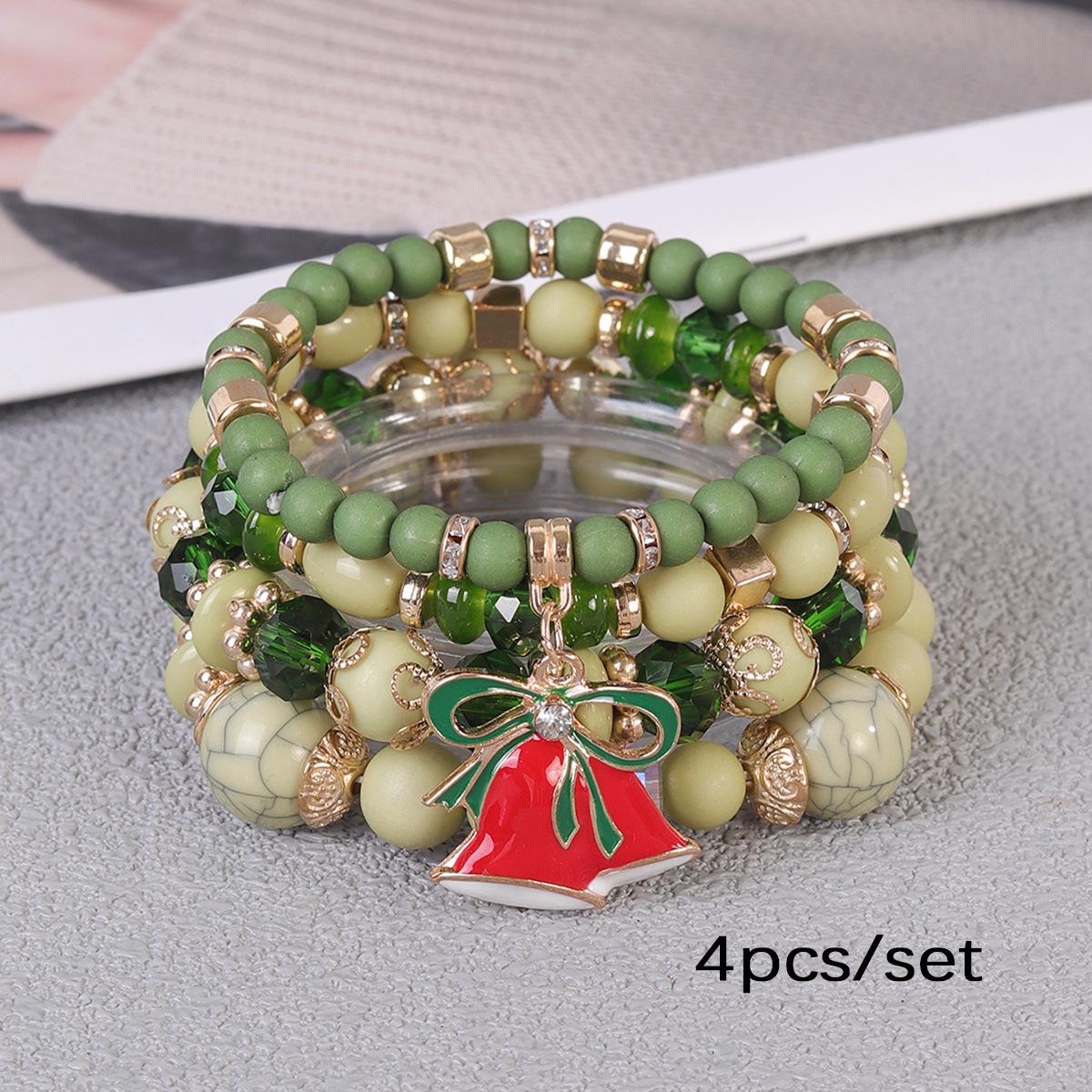 

Bohemian Glass Beaded Bracelet with Christmas Bell Pendant зелёный