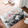 Floral Highland Cow Doormat Anti-slip Carpet for Kitchen Living Room Machine Floor Mat Washable Rug