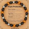 Unisex Adjustable Tigers Eye Obsidians Bracelet Handmade Stretchable Stone Bead Jewelry