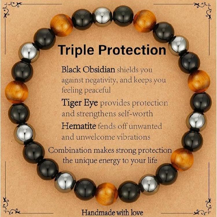 Unisex Adjustable Tigers Eye Obsidians Bracelet Handmade Stretchable Stone Bead Jewelry