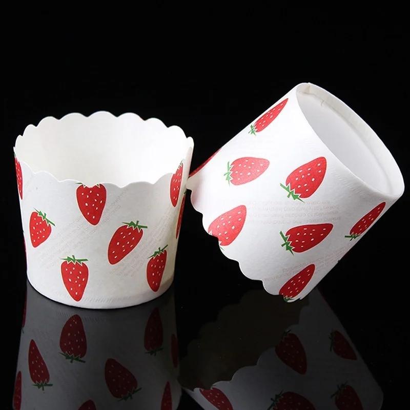 50pcs Red Strawberry Letters Muffin Liner Cases for Birthday Wedding Party Baking Paper Cake Cups