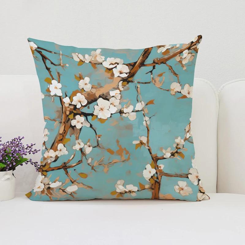 Japanese Cherry Blossom Cushion Cover 45X45 Cushions Covers Pillow Covers Decorative Luxury Pillowcase 45*45 Bed Pillowcases