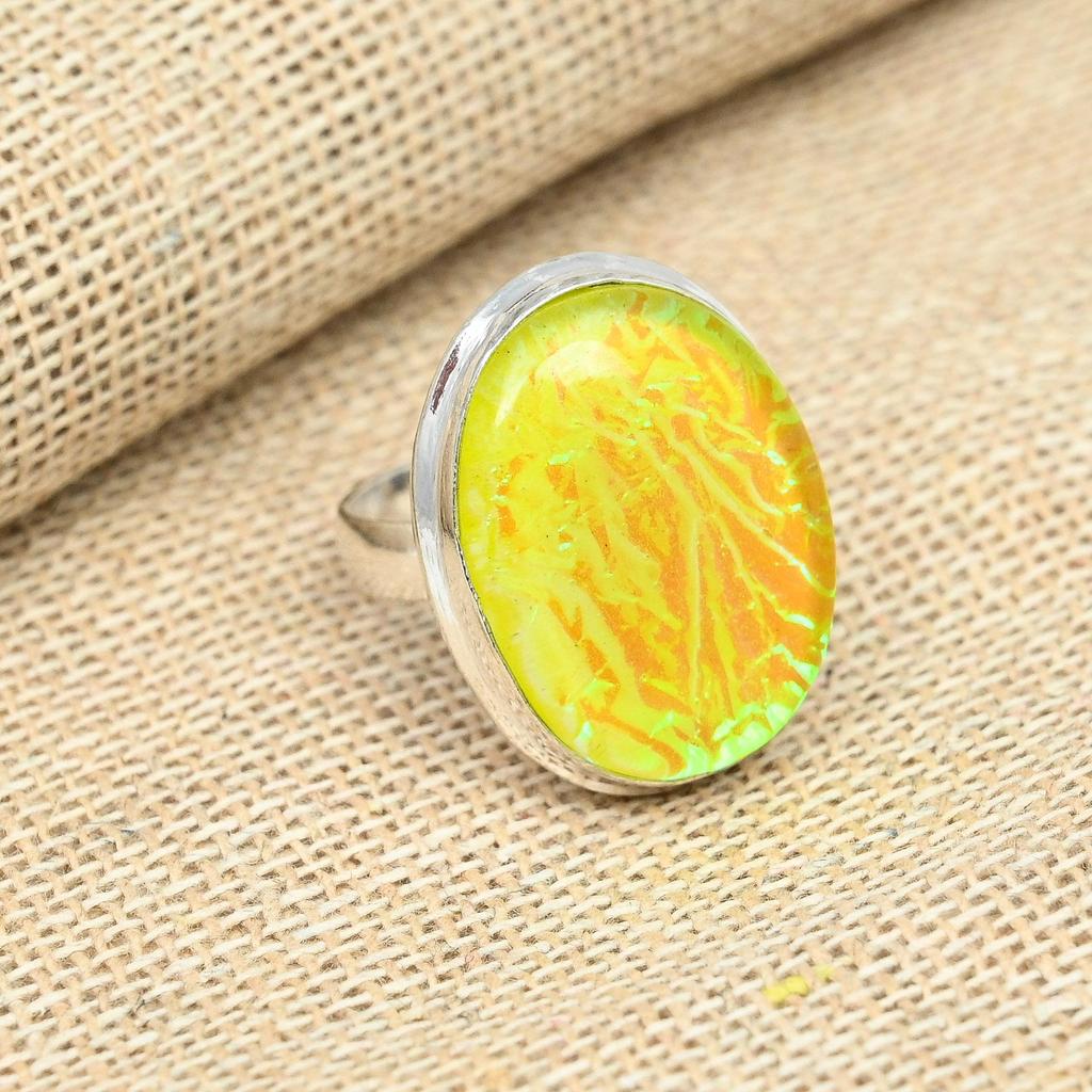 Yellow Australian Triplet Opal Gemstone 925 Sterling Silver Handmade Engagement Ring
