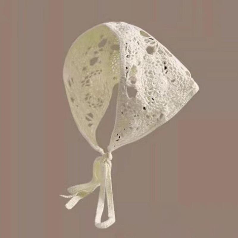 Летний сладкий ретро однотонный ажурный вышитый трикотажный треугольный тюрбан для женщин абрикосовый