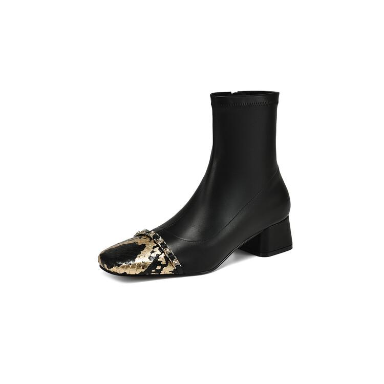 Fashion New Autumn Winter Women Boot Fashion Mixed Color Square Toe Short Boots for Women Ladies Shoes Chunky Heels Zapatos De Mujer