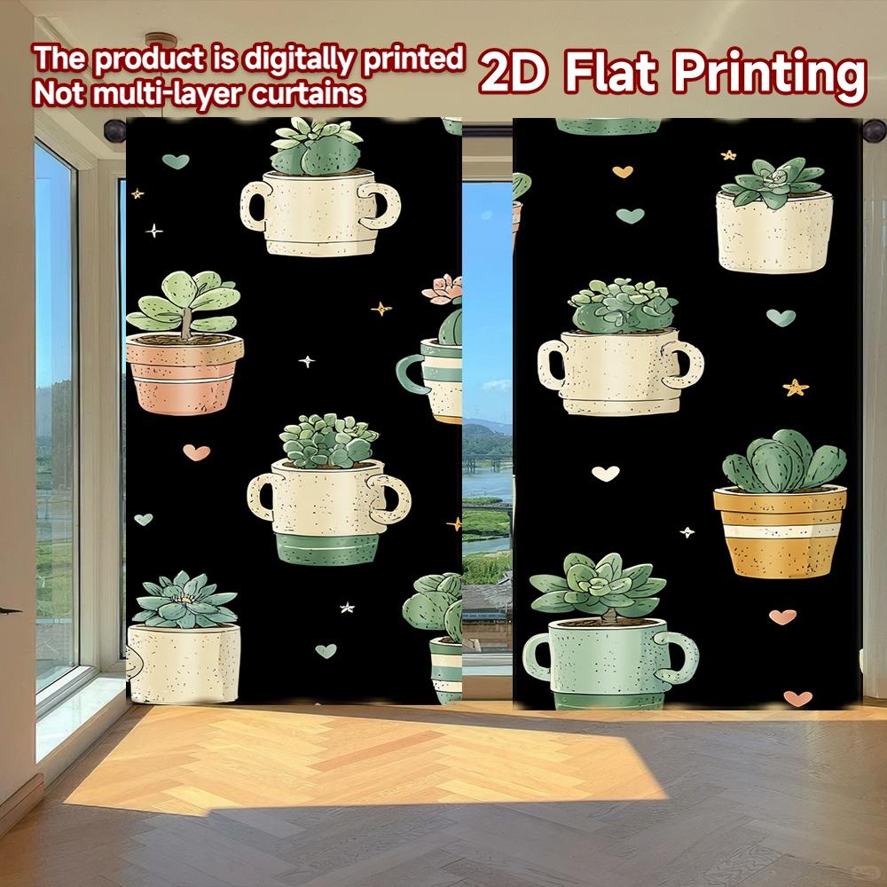 

Set Of 2 Flat Printing Curtains Without Rod Green Plants Stars Ramadan Festival Chic Print Polyester Curtain Made W100*H70(CM)-Grommet top&1PCS