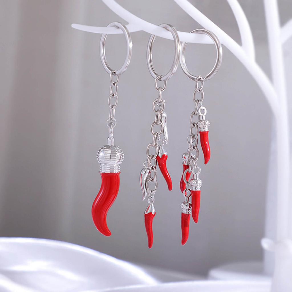 Stylish Chili Pepper Keychain Versatile Chili Horn Keyring Ornament Fashionable Bag Decoration Oil Droplet Detail Decor