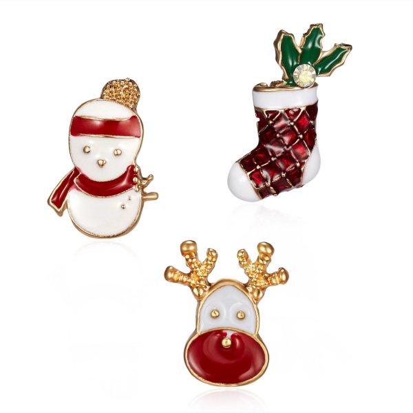 Rinhoo 3pcs/set Christmas Santa Claus Deer Snowman Brooch For Women Xmas Hat Gloves Tree Star Acrylic Enamel Badge Party Jewelry