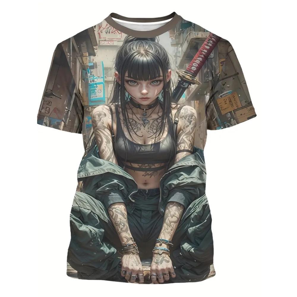 Men s T-shirt Anime Warrior Girl 3D Printed T-shirt 2XS