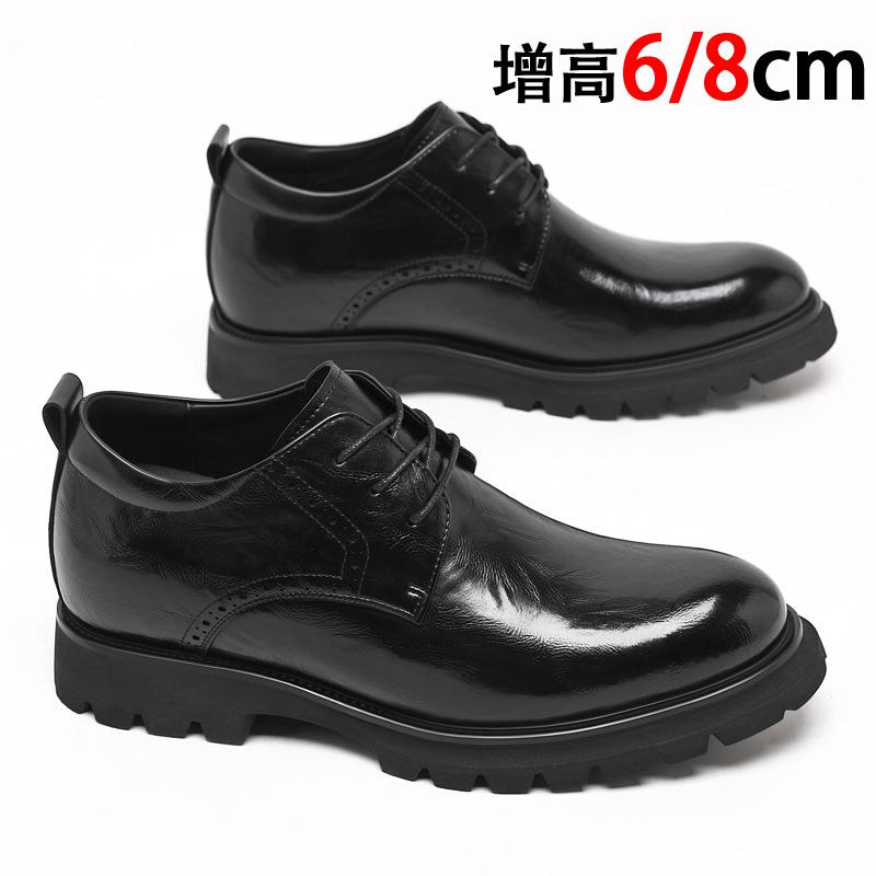 Inner height-increasing leather shoes men's 8cm 2025 new business dress Derby shoes leather breathable invisible height-increasing men's shoes